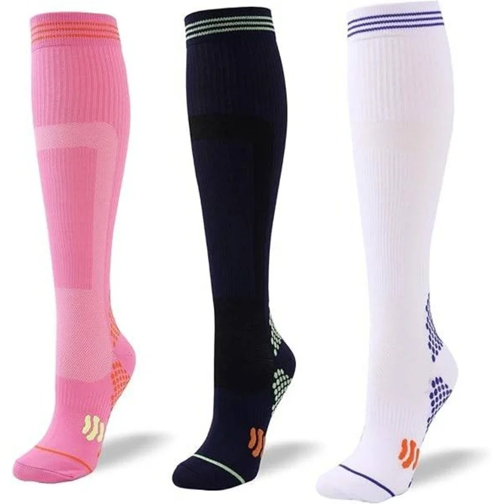 3 Pairs Speum Womens US 7-9 Compression High Non-slip Socks Navy, White, Pink